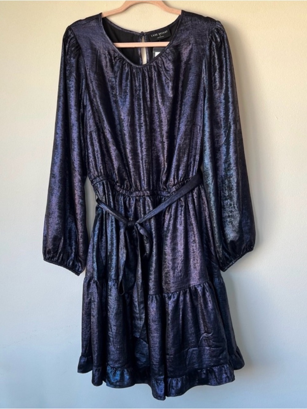Lane Bryant Iridescent Purple Long-Sleeve Tie-Waist Dress